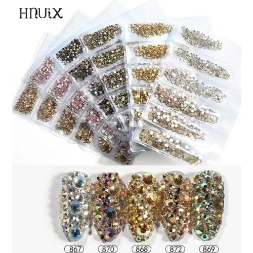 Super glitter Mixed Size 1440pieces crystal AB flat back nails 3D rhinestones Non Nail Art decoration glass manicure accessories