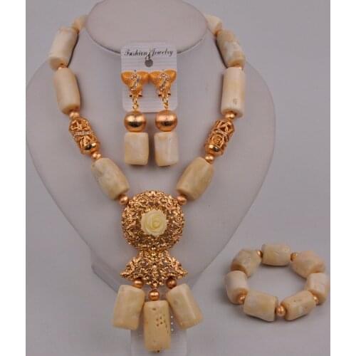 Costume African Necklace White Coral Beads Jewelry Set Nigerian Wedding Bridal Jewelry Sets 2-18-D3