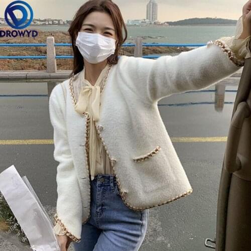 Fashion Knitted Cardigan Women Autumn and Winter 2021 Thickened Lazy Loose Outer Wear Mid-length Single-breasted Sweater Jacket