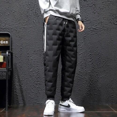2021 Mens Casual Striped down Wadded Trousers Winter New Trendy Youth Fashionable Warm Trousers