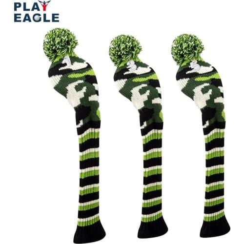 Golf Club Headcovers Set for Woods Driver Fairway Army Green Stripes Camouflage Golf Wood Knit Head Cover Golf Protector