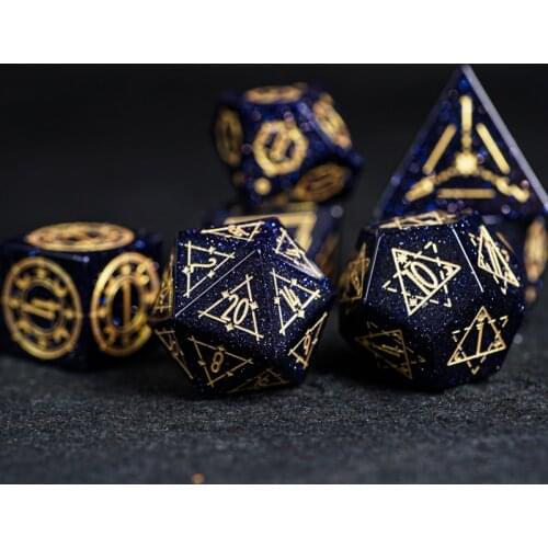 Natural Gemstone Dice Set Magic Matrix Symbol Polyhedral Dice Blue Sand Platonic Geometry Dice For DND RPG Table Games Gift D12