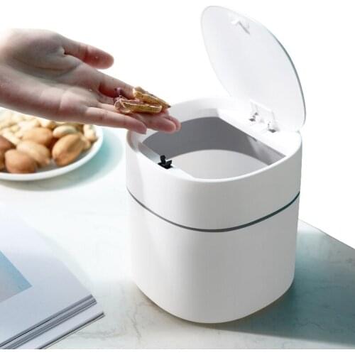 Mini Desktop Trash Can Office Dustbin Basket Flip Cover Garbage Bucket Nordic Style Kitchen Sitting Room Storage Accessories