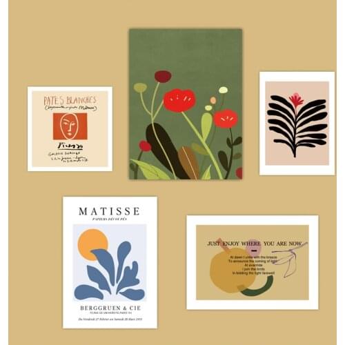 Ins Abstract Art Plant Flower Postcard 5 Sheets Nordic Creative Illustration Decoratiove Card Bedroom Wall Sticker Photo Props