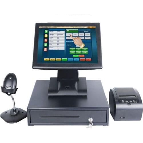 Completely Set 15 Inch POS System TFT LCD Touch Screen Supermarket POS Windows All In One With Accessories