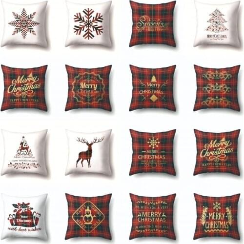 Christmas By Pillow Case Red Golder Plaid Pillow Cover Elk Cushion Cover Office By Pillowcase Throw Pillows for Bedroom Car Seat