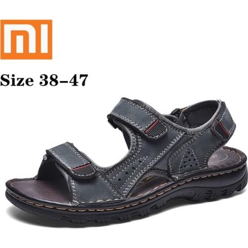Xiaomi Mens Sandals Outdoor Genuine Leather Breathable Men Sandals Leather Handmade Men Beach Sandals Mens Sandals Plus Size