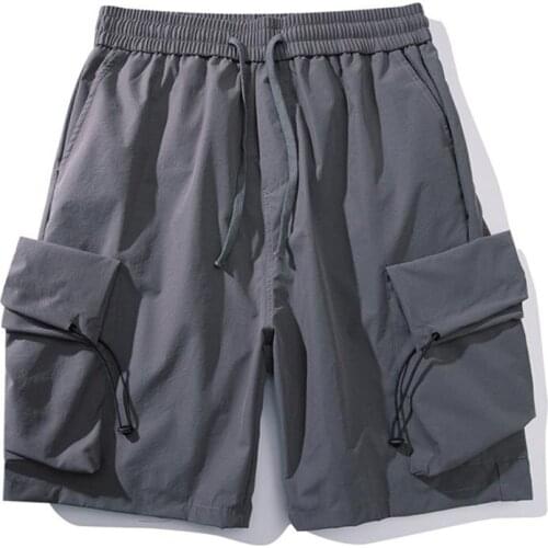 Mens Solid Color Elastic Waist Thin Shorts Cargo Shorts Trend Fashion Men Casual Shorts