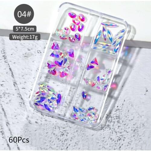 Swarovsky 6 Gird Box Mixed Multi Size AB/Colorful Rhinestones Flatback Crystal Diamond Gems 3D Glitter Nail Art Decorations