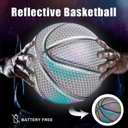 Reflective Basketball Ball Sports Synthetic Court Cement Floor Holographic Glowing Reflective Basketball Lighted Glow Basketball