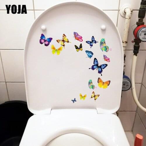 YOJA 24.1X23.9CM Cartoon Color Butterfly Childern Bedroom Wall Sticker Creative Cartoon Toilet Seat Decals T1-2344