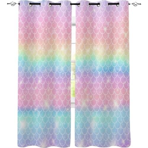 Mermaid Scales Ocean Rainbow Room Curtains Large Window Bathroom Kitchen Kids Window Treatment Curtains And Drapes Curtain