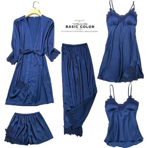 Women pajamas nightgown Ice Silk sleepwear for women Robes women pajamas set 5pcs/set pajamas