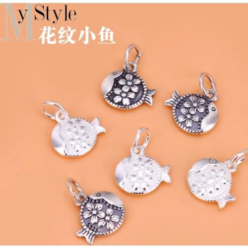 Jewelry DIY accessories S925 pure silver pattern flower small fish pendant national style boudoir Jewelry Necklace