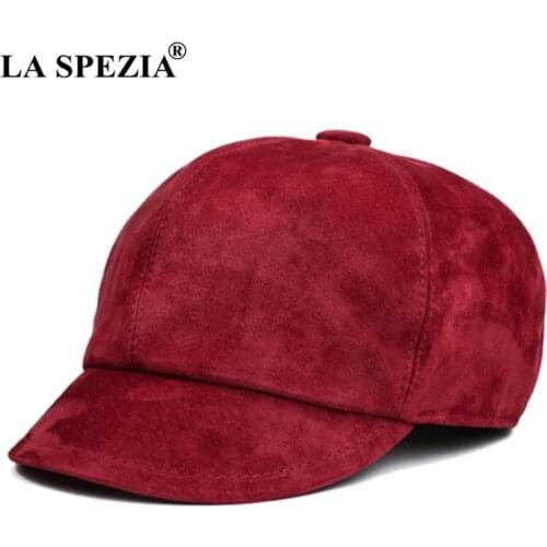 LA SPEZIA Sheepskin Newsboy Cap Women Suede Baker Boy Cap Red Vintage High Quality Ladies Winter Hat