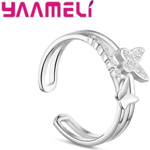 Summer Collection 925 Sterling Silver Butterflies White CZ Stones Finger Rings for Women Wedding Party Anillos Jewelry