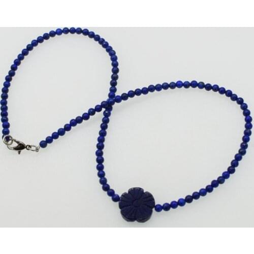 Blue lapis lazuli round 4mm and flower chocker necklace 16.5inch wholesale beads nature FPPJ woman 2018