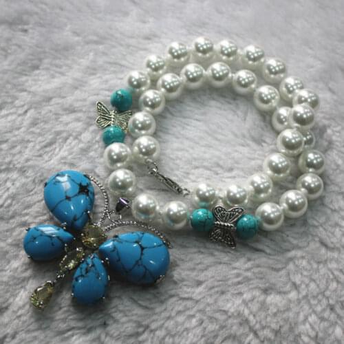 Wholesale ladys nice design 10mm shell pearl match butterfly 18" pendant necklace