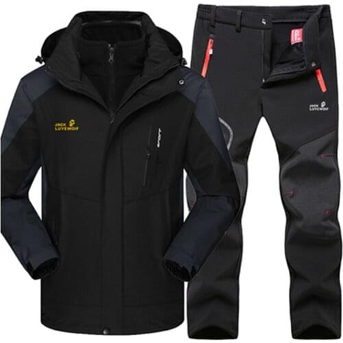 Winter ski suit mens Outdoor jacket & Hiking Pants Thermal raincoat Fleece liner Parka Windproof waterproof mountaineering suit