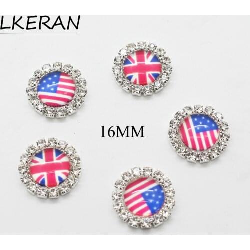 LKERAN 10pc 16mm New Rhinestone Button (US / UK) Flag Pattern Decorative Button Factor Outlets DIY Hair Accessory