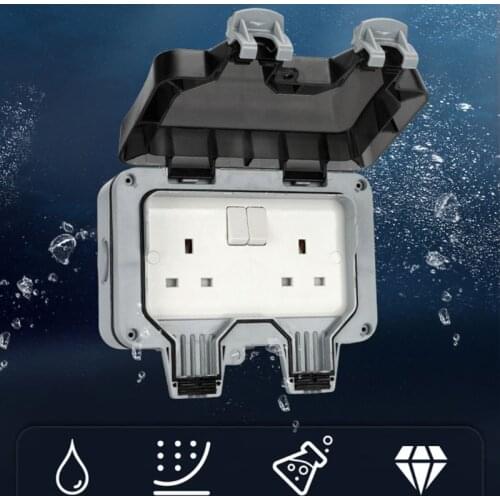 2 Gang IP66 Waterproof Outdoor Extension Lead Double Socket Six-hole 13A UK Plug Home Improvement Hardware Electrical