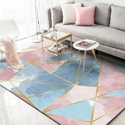 200*300cm Modern Blue Powder Watercolor Smudge Golden Triangle Geometry Living Room Bedroom Kitchen Bedside Mat