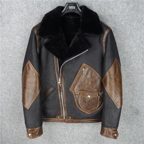 2020 Brown Men American Style Coat Plus Size XXXXL Genuine Cowhide Winter Thick Warm Casual Shearling Jacket