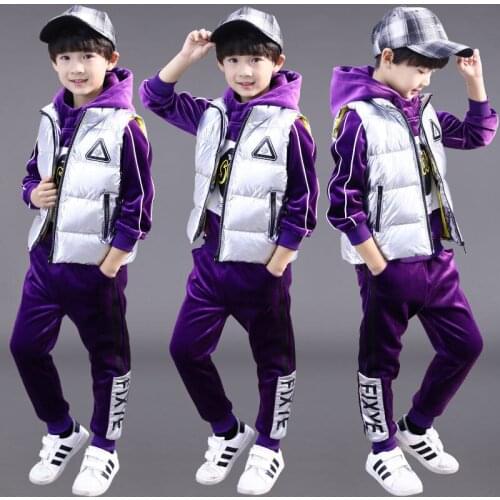 New 3pcs/set Sports Suit For Boys Girls Cotton Hooded Vest + Sweatshirt + Pants Teens Sportswear Kids Tracksuit Warm Clothing