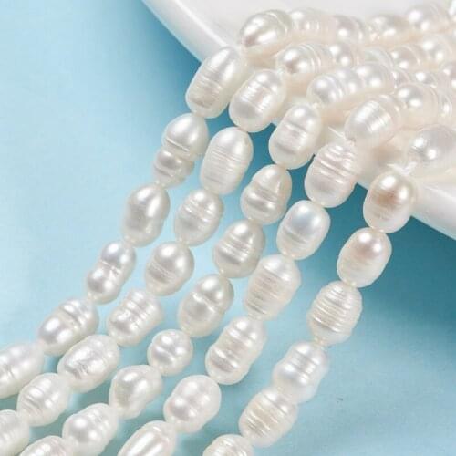 5 Strands Natural Cultured Freshwater Pearl Beads Strands Creamy White for Jewelry Making DIY Bracelet Necklace 6~8x4~5mm