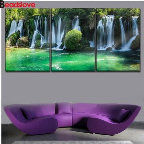 5d Diamond Painting 3 Pieces Nature Spectacular Waterfalls Full Square Diamond Embroidery Sale Rhinestone Picture Diamond Mosaic