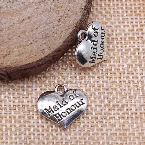 Free shipping 36pcs 14x15mm antique silver maid of honour charms diy retro jewelry fit Earring keychain hair card pendant