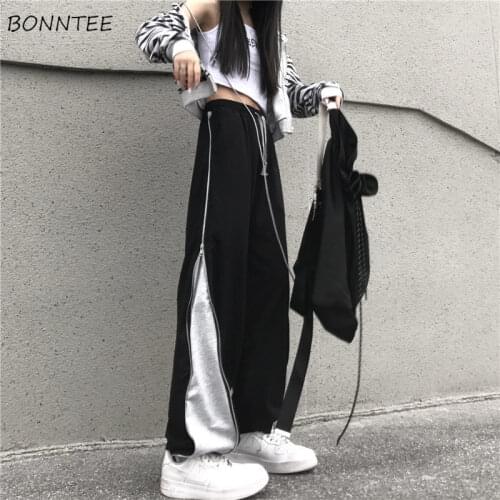 Pants Women Spring Ladies Oversized Patchwork Side-Zippers Hip-hop Workout Couples Unisex High Waist Retro Chic Japanese Style