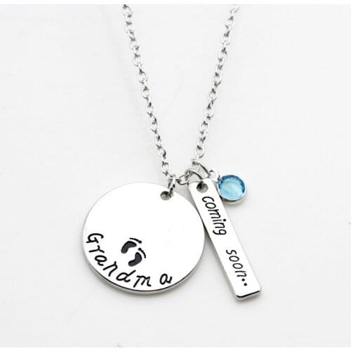 10PCS Lettering Grandma coming Footprint Pendant Necklace Jewelry Charm Alloy Blue Crystal Necklace For Christmas Gift