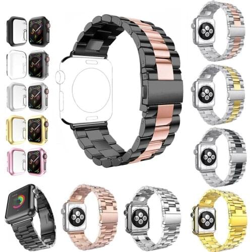 Plating PC Watch Case Stainless Steel Band for Apple Watch 44mm 40mm Strap Case for iWatch Series 5 Series 4 Watchbands