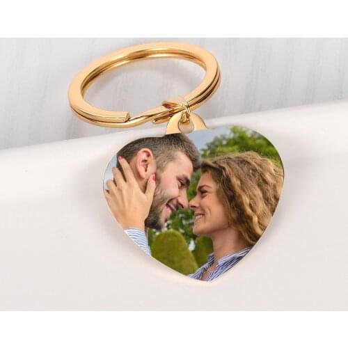Customized Engraved Photo Name Heart Keychains Personalized Gold Stainless Steel Drive Key Ring For Women Men DIY Jewelry Gift