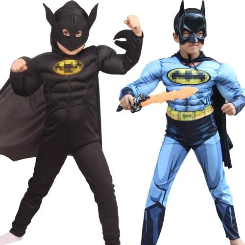 Halloween Muscle Dark Knight Batboy With Cape Mask Christmas Party Fancy Dress Boys Superheroes Carnival Cosplay Costume