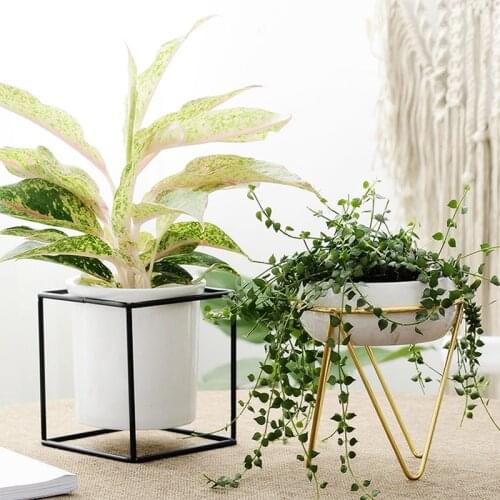 Ceramic Flower Pot Hydroponic Green Plant Iron Planter Tray Desktop Vase Wall Hanging Flower Pot Balcony Micro Landscape 1643