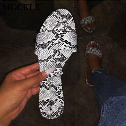 MCCKLE Woman Summer Slippers Snakeskin Ladies Beach Slides Open Toe Fashion Flats Womens Flip Flops Sandals Casual Shoes New