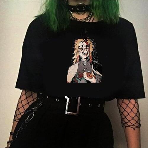 Anime Demon slayer Rengoku Kyoujurou Fashion Harajuku Summer Short-sleeve Male T-shirt
