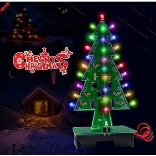 Three-Dimensional 3D Christmas Tree LED DIY Kit 7 Colors Red/Green/Yellow LED Flash Circuit Kit Electronic Suite Holiday Decor