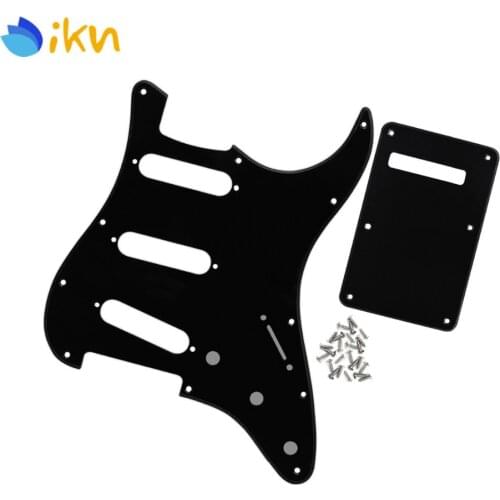 New 11 Holes SSS Electric Guitar Pickguard Scratch Plate & Tremolo Cavity Cover & Screws for ST Style Guitar, Black 1Ply
