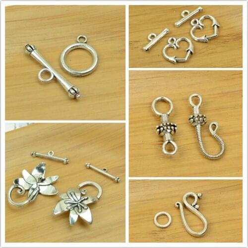 OT clasps/hooks/connector/joint alloy flower/heart/round/bird shape antique silver DIY alloy jewelry making accessories finding