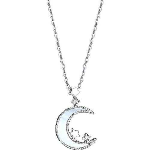 EBL1 925 Silver Star and Moon Necklace Female Korean Light Luxury Clavicle Chain Rose Gold White Mother-of-pearl Necklace