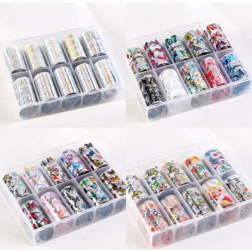 10Rolls/Box Nail Sticker Transfer Foils Decals Nails Art Holographic Foils Stickers ongles Wrap Slide Decals Nail Art Decoration