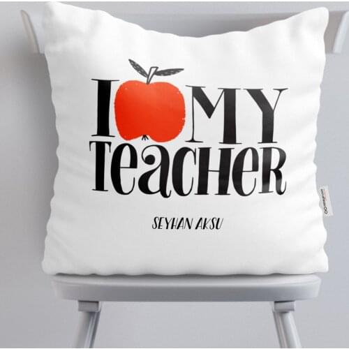 Personalized Öğretmenimi White I Love Yastık-3