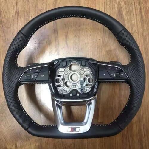 Half Perforated Leather Steering Wheel Flat Bottom with Buttons for Audi Q3L Paddle shifter
