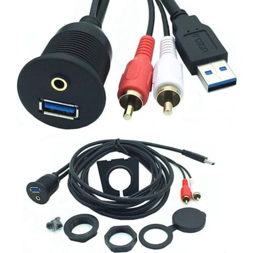 Car Dashboard Flush Mount Panel USB 3.0 3.5mm AUX RCA Extension Flush Mount Male to Female Cable Car Styling Dashboard