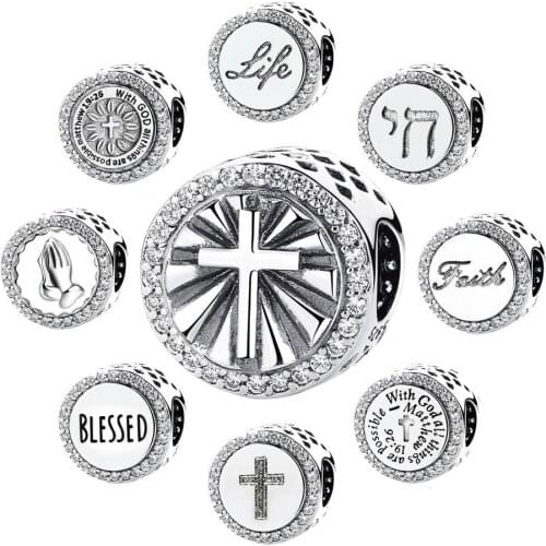 With God Allthing Are Possilble S925 Silver Charm Pendant Bead FOR European Cross Charms Bracelet Chain Necklace Bangle Jewelry