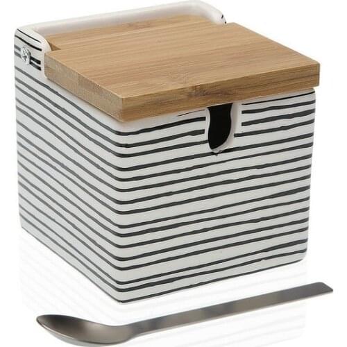 Sugar Bowl Black Line Ceramic Bamboo (9 x 9 x 9 cm)