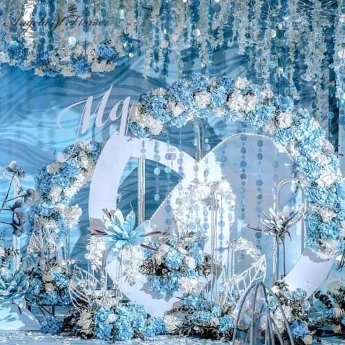 Blue series wedding decoration artificial flowers Plastic silk flowers various styles home wedding flower row road materials